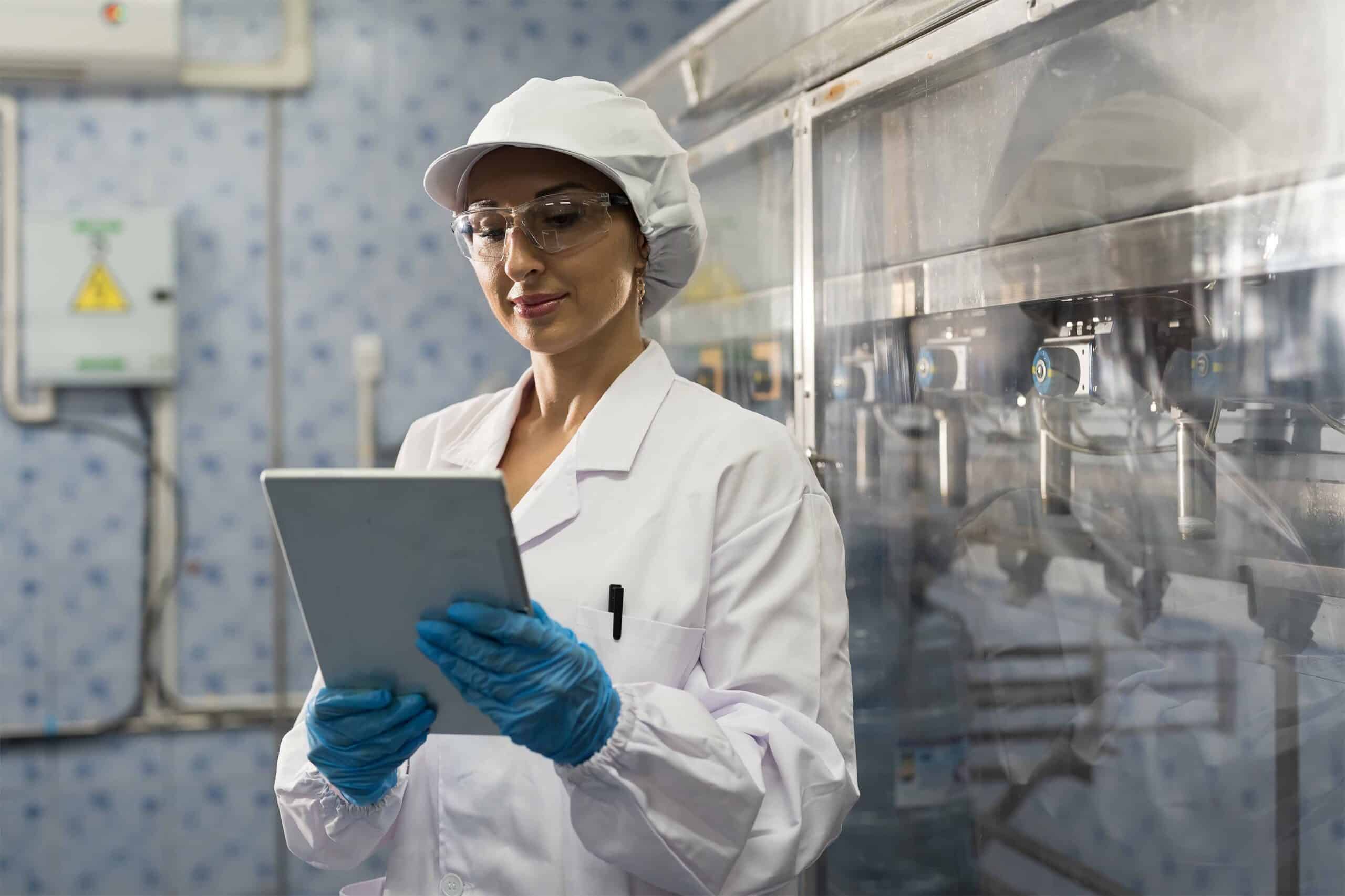 Operator answering a simple daily micro-question on an industrial tablet